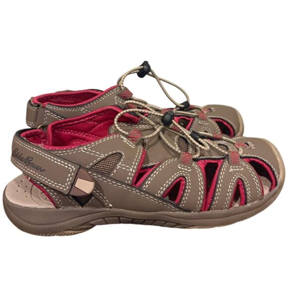 Eddie Bauer Sandals Womens Size 5 Taupe Pink Water Sport Closed Toe Bungee EUC - Picture 1 of 6